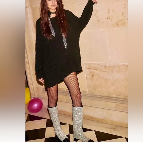 FREE PEOPLE GREEN WOOL BLEND TEDDY FUZZY SOFT OVERSIZED TUNIC SWEATER. Size LG - Picture 7 of 7